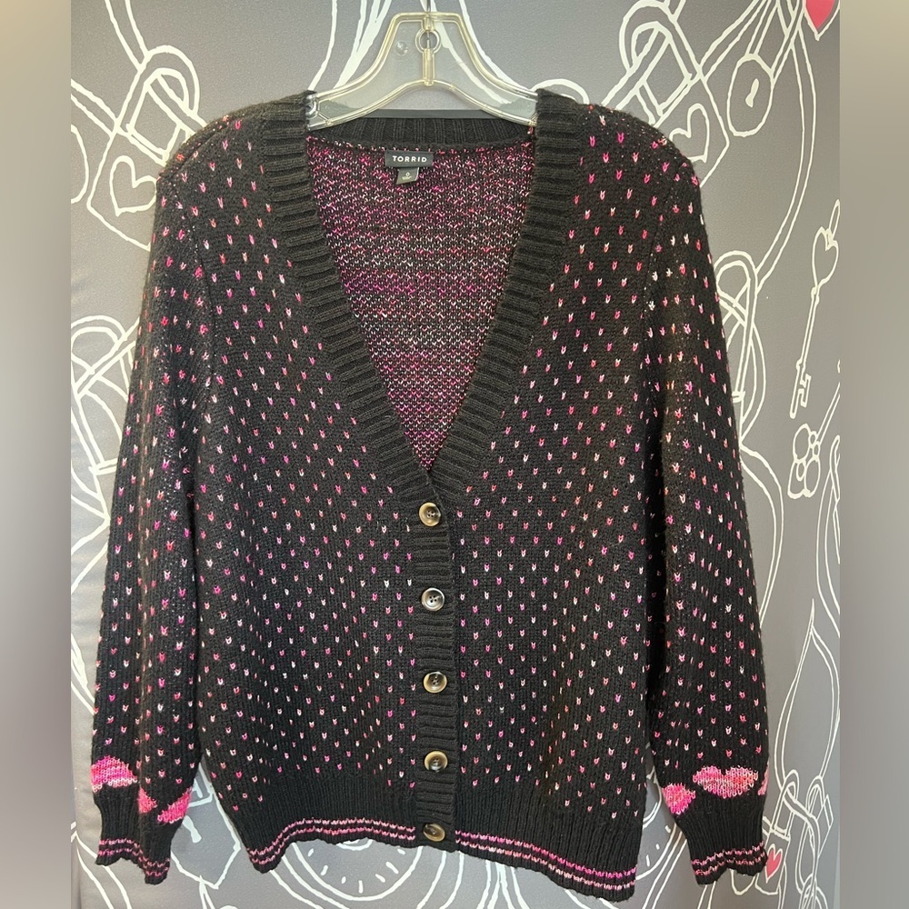 Torrid Black and Pink Button-Up Cardigan